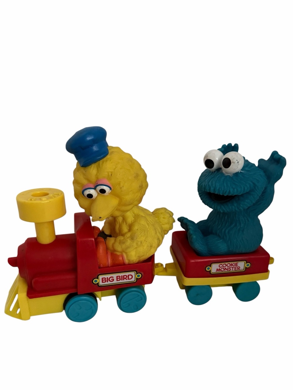 Vintage Sesame Street Big Bird Cookie Monster Toy Train Car Figure Red Yellow